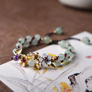Buddhastoneshop Green Aventurine Garnet Bead Flower Petal Luck Bracelet