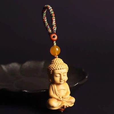Buddha Stones Tathagata Buddha Serenity Peace Boxwood Keychain Key Chain BS Colorful