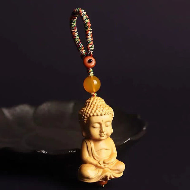 Buddha Stones Tathagata Buddha Serenity Peace Boxwood Keychain