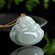 Laughing Buddha Natural Jade 18K Gold Abundance Necklace Pendant Necklaces & Pendants BS 1