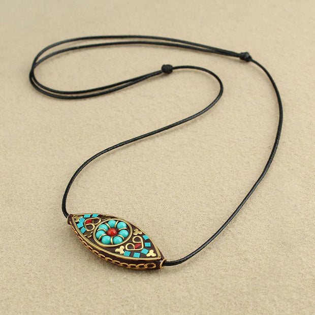 Buddha Stones Tibet Turquoise Bead Marquise Pattern Protection Strength Necklace Pendant Necklaces & Pendants BS Turquoise(Purification♥Protection)