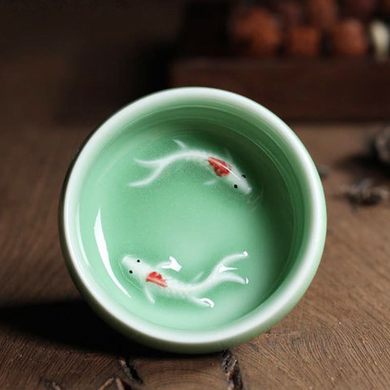 Buddha Stones Colorful Koi Fish Ceramic Teacup Kung Fu Tea Cup Bowl ...