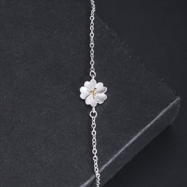 Buddha Stones 925 Sterling Silver Cherry Blossom Blessing Chain Bracelet