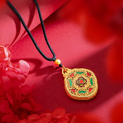 Buddha Stones Flower Love Heart Copper Wealth Necklace Pendant Necklaces & Pendants BS Flower Love Heart Necklace