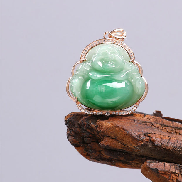 925 Sterling Silver Laughing Buddha Natural Jade Prosperity Necklace Chain Pendant Necklaces & Pendants BS 6