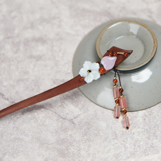 Buddha Stones Pink Crystal Flower Charm Healing Hairpin