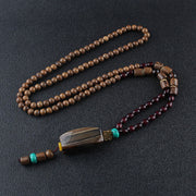 Buddha Stones Tibetan Wenge Wood Bodhi Seed Agate Balance Peace Necklace Pendant Necklaces & Pendants BS Wenge Wood&Random Wooden Bead