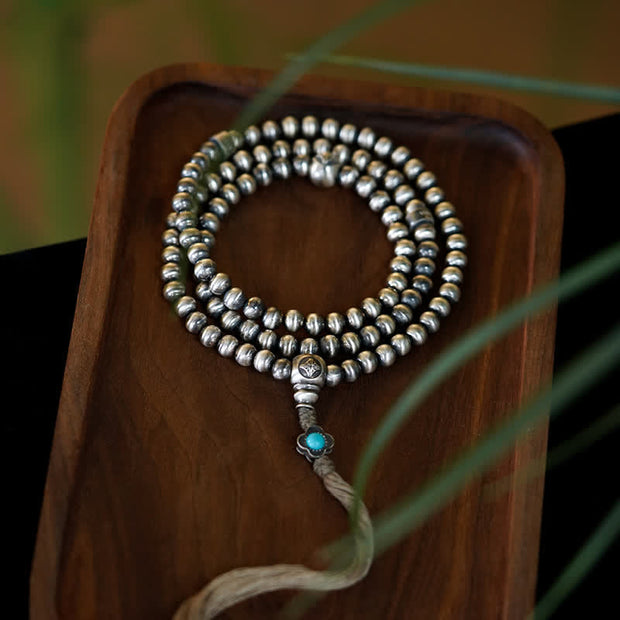 Buddha Stones 108 Mala Beads 925 Sterling Silver Red Agate Turquoise Confidence Charm Bracelet Mala Bracelet BS main