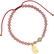 Buddha Stones Natural Strawberry Quartz Garnet Jade Lucky Fortune Fu Character Healing Charm Bracelet Bracelet BS 9