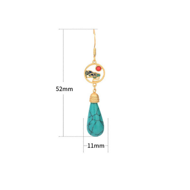 Buddha Stones Vintage Turquoise Auspicious Cloud Strength Drop Dangle Earrings Earrings BS 5