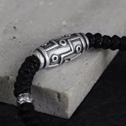 Buddha Stones 999 Sterling Silver Nine-Eye Dzi Bead Pattern Blessing Rope Bracelet Bracelet BS 2