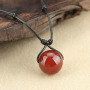 Buddha Stones Red Agate Bead Confidence Leather Rope Necklace Pendant