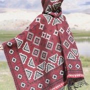 Buddha Stones Tibetan Shawl Triangle Pattern Hooded Cloak Winter Cozy Travel Scarf Wrap