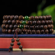 Buddha Stones 108 Mala Beads Indonesia Tarakan Rare Agarwood Cyan Jade Ward Off Evil Spirits Bracelet Bracelet Mala BS 11