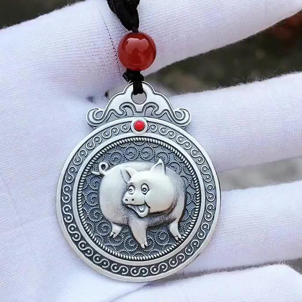 Buddha Stones 999 Sterling Silver Chinese Zodiac Yin Yang Balance Necklace Pendant Necklaces & Pendants BS 13