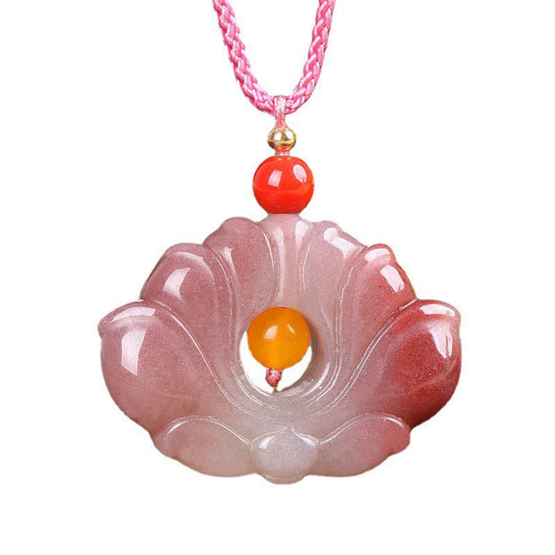 Buddha StonesPink Golden Silk Jade Lotus Flower Wealth Necklace Pendant Necklaces & Pendants BS 6