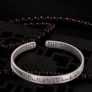 Buddha Stones 999 Sterling Silver Six True Words Heart Sutra Protection Bracelet Bangle Bracelet Cuff Bangle BS 7