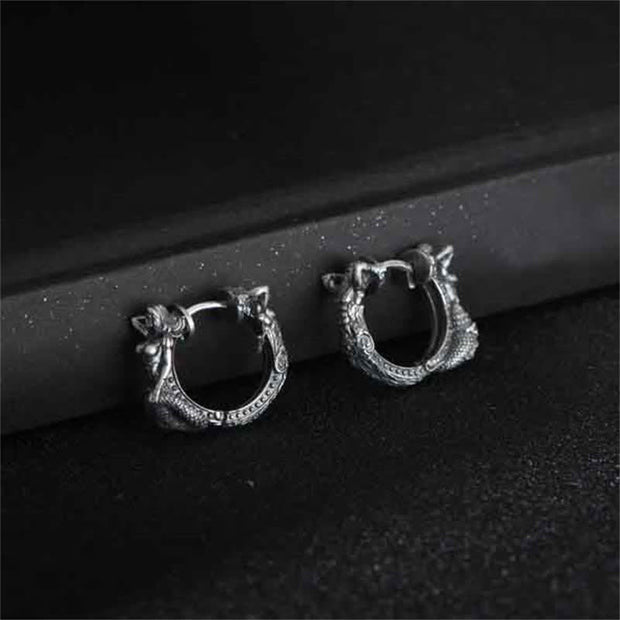 Buddha Stones 925 Sterling Silver Dragon Hoop Pattern Protection Earrings