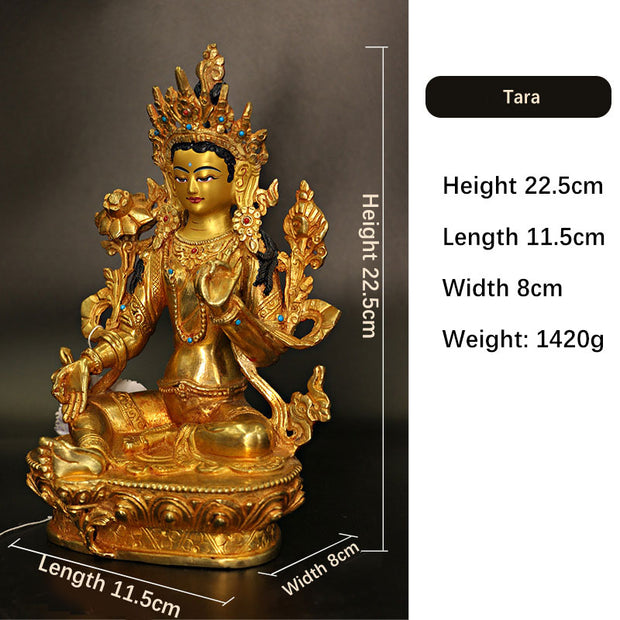 Buddha Stones Bodhisattva Tara Chenrezig Four-armed Avalokitesvara Protection Copper Gold Plated Statue Decoration Decorations BS BODHISATTVA TARA SYMBOL (Hope ♥ Calm)