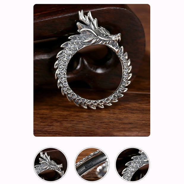Buddha Stones 925 Sterling Silver Vintage Dragon Success Protection Strength Adjustable Ring Ring BS 9