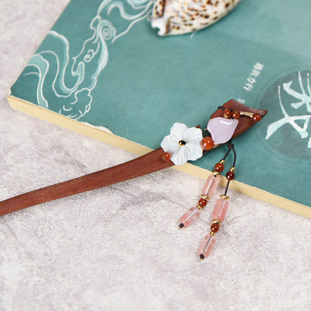 Buddha Stones Pink Crystal Flower Charm Healing Hairpin
