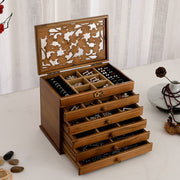 Buddha Stones Vintage Plum Blossom Carved Wooden Jewelry Box Six-Layer Jewelry Storage Box
