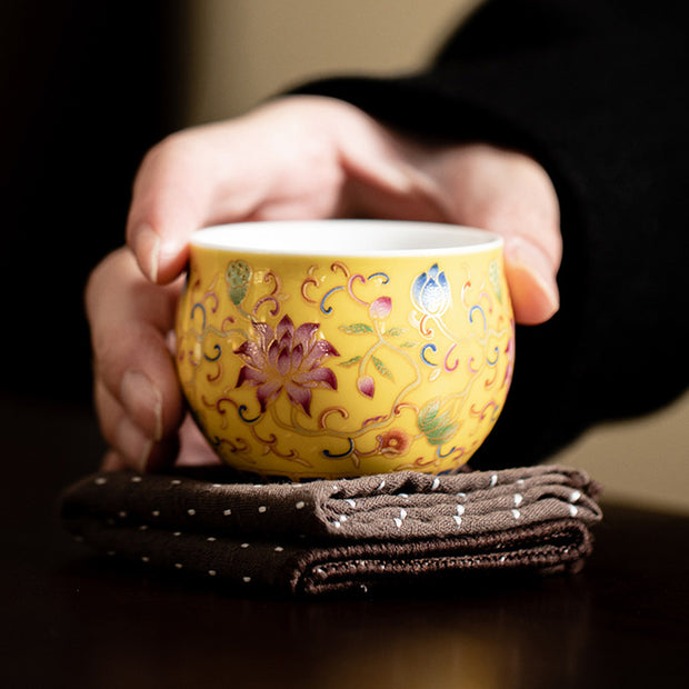 Buddha Stones Lotus Flower Pod Pattern Ceramic Teacup Kung Fu Tea Cup 80ml Cup BS 2