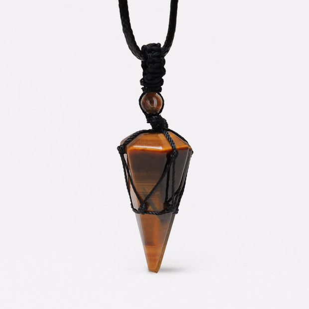 Buddha Stones Natural Stone Pointed Pendant Necklace Necklaces & Pendants BS Tiger Eye