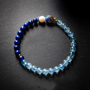Buddha Stones Natural Aquamarine Lazurite Fish Healing Bracelet Bracelet BS 5
