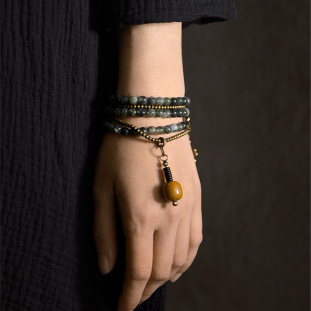 Buddha Stones Moss Agate Copper Lucky Multilayer Bracelet