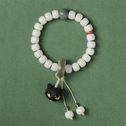Buddha Stones Natural Bodhi Seed African Blackwood Lovely Cat Charm Peace Harmony Bracelet