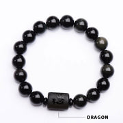Buddhastoneshop Soul Cleansing Black Obsidian Phoenix Dragon Bracelet