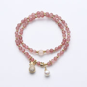 Buddha Stones Strawberry Quartz Money Bag Positive Charm Double Wrap Bracelet Bracelet BS 4
