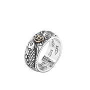 Buddha Stones Retro Carp Koi Fish Copper Coin Success Wealth Ring