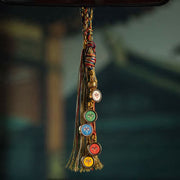 Buddha Stones Tibet Handmade Five God Of Wealth Thangka Protection Wall Car Hanging Decoration
