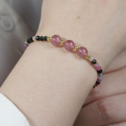 Buddha Stones Natural Colorful Tourmaline Strawberry Quartz Bead Positive Love Bracelet Bracelet BS 8