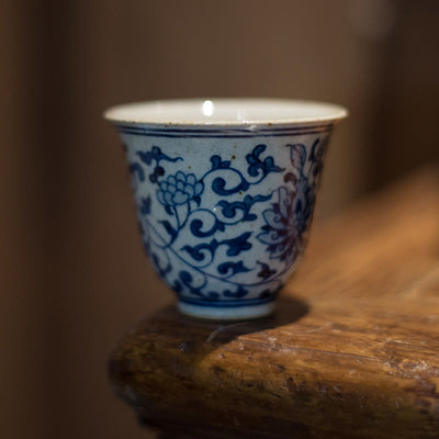 Buddha Stones Jingdezhen Blue and White Porcelain Hand Painted Lotus Plum Blossom Ceramic Teacup Kung Fu Tea Cups