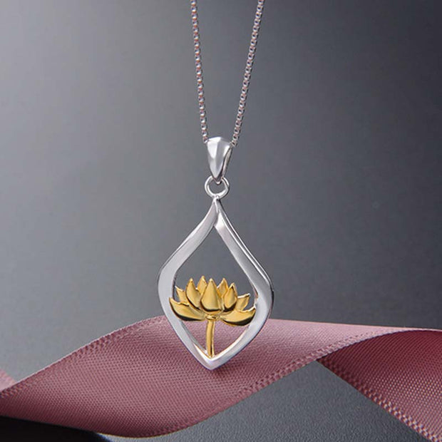 Buddha Stones 925 Sterling Silver Lotus Pattern Enlightenment Necklace Pendant Necklaces & Pendants BS 5