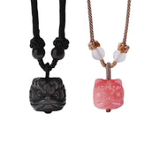 Buddha Stones Natural Silver Sheen Obsidian Red Agate Dancing Lion Protection Necklace Pendant Necklaces & Pendants BS 11