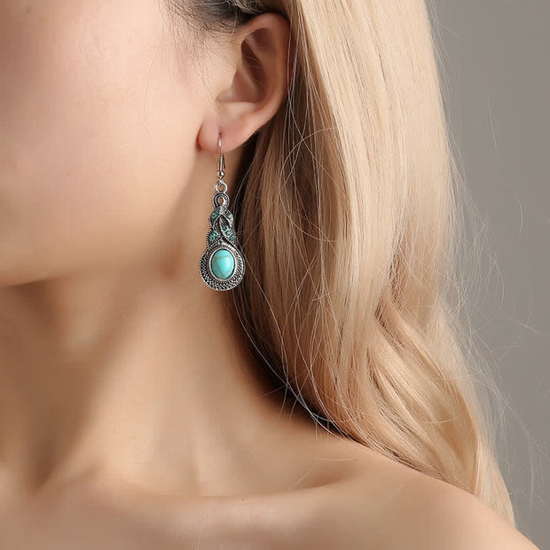 Buddha Stones Vintage Blue Rhinestones Inlaid Turquoise Stone Love Dangle Earrings Necklace Earrings BS Earrings