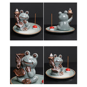 Buddha Stones Meditation Frog Ceramic Lotus Healing Incense Burner Incense Burner BS 10