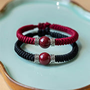 Buddha Stones 925 Sterling Silver Natural Cinnabar Bead Calm Handmade Braided String Bracelet Bracelet BS 13