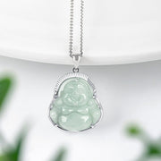 Buddha Stones 925 Sterling Silver Laughing Buddha Jade Luck Calm Necklace Chain Pendant Necklaces & Pendants BS 1
