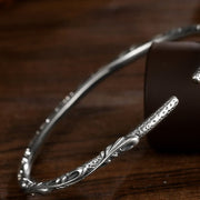 Buddha Stones 925 Sterling Silver Handmade Vines Engraved Protection Bracelet Bangle