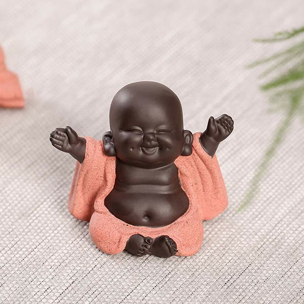 Buddha Stones Always Smiling Laughing Buddha Wealth Luck Purple Clay Maitreya Statue Decoration Decorations BS 4