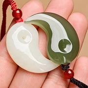 Buddha Stones Yin Yang White Jade Cyan Jade Protection Blessing Necklace String Pendant Necklaces & Pendants BS Cyan Jade&White Jade