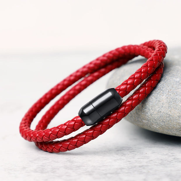 Buddha Stones Genuine Leather Red String Protection Magnetic Buckle Bracelet Bracelet BS Red(Wrist Circumference 14-16cm)