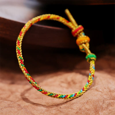 Buddha Stones Handcrafted Luck Yellow Colorful Rope Adjustable Bracelet