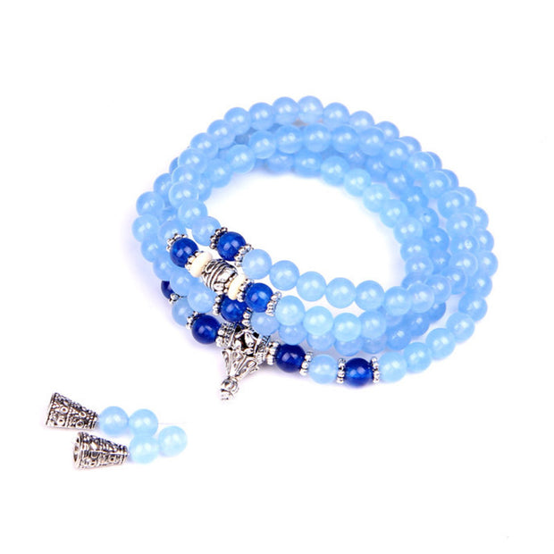 Buddha Stones 108 Beads Blue Crystal Healing Bracelet Mala Mala Bracelet BS 10