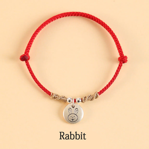 Buddha Stones Handmade 999 Sterling Silver Year of the Dragon Cute Chinese Zodiac Luck Braided Bracelet Bracelet BS Red Rope Rabbit(Wrist Circumference 14-17cm)